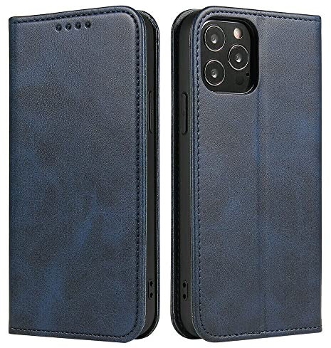 Mixroom - Custodia Cover Case a Libro Blu Per iPhone 13 Pro Con Stand In Ecopelle Chiusura magnetica Formato Portafoglio Parte Interna In TPU Morbida con Bordi Piatti