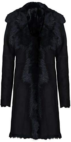 Infinity Leather Damen Schwarz Damen Echt Toscana Schaffell Leder Wildleder Jacke Trenchcoat S