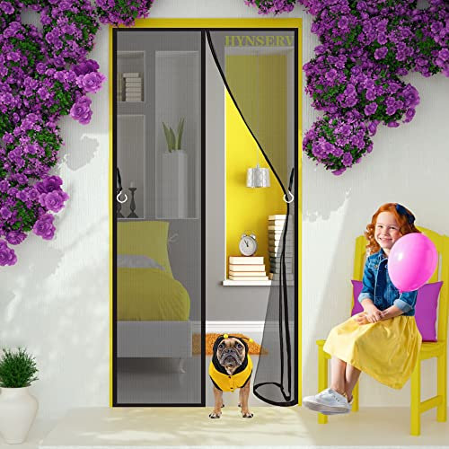 Moustiquaire pour Porte 115 x 210 cm Rideaux Toile Insect Ecran-Magnétique Moustique Sans Perçage-Facile à Installer-pour Porte d Entrée Intérieur/Patio/Coulissante - Noir A