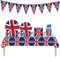 KAISAN 114 Pcs Union Jack Tableware Set - Union Jack Tablecloth/Bunting Flags/Napkins/Cups/Paper Plates/Dinnerware Set for 2022 Queens Platinum_Jubilee Decorations Party Supplies