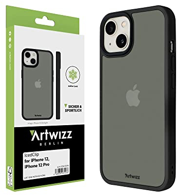 Artwizz IcedClip Schutzhülle kompatibel mit iPhone 12/12 Pro - Mattes Vereistes Design, Rückseite mit Soft-Touch-Beschichtung, Night-Black