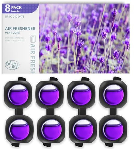 Car Air Freshener Vent Clips, 8 Pack, Provides Long-Lasting Scent, Up to 240 Days, Odor Eliminator (Lavender)