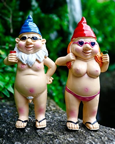 2 gnomos divertidos de jardín desnudos, adornos de gnomos de jardín traviesos para exteriores, decoración de césped para interiores o exteriores, regalos interesantes novedosos