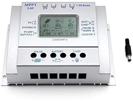 OOYCYOO MPPT 60A Controlador de Carga Solar 12V 24V Automático, MPPT 60A Regulador de Carga Solar con LCD Pantalla puertos USB,Apto muchos plomo ácido y litio Baterías