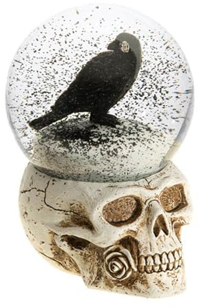 Chaks Schneekugel, Totenkopf Rabe, Kunstharz, 12,6 x 15,6 cm – besondere Halloween-Dekoration – Thema: Hexerei/Skelett, Schwarz