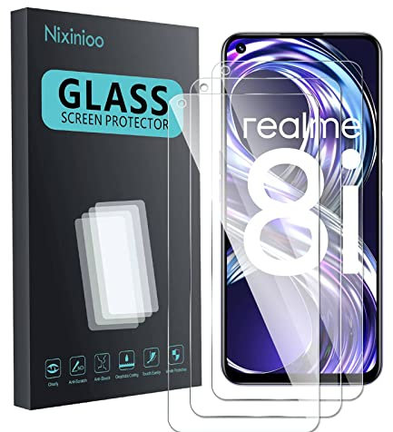Nixinioo [3 Piezas] Cristal Templado para Realme 8i, Protector de Pantalla, 9H Dureza, Anti-Arañazos, Libre de Polvo,Huellas Dactilares Libre,Libre de Burbujas