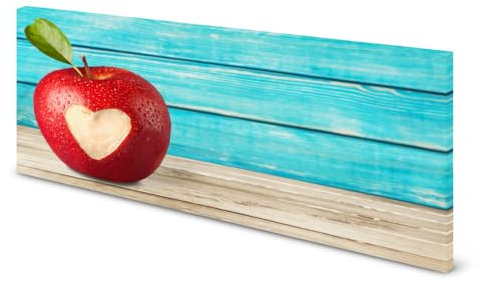 Magnettafel Pinnwand Bild Landhaus Apfel Herz Holz türkis gekantet Farbe schwarz weiß, Größe 120 x 60 cm
