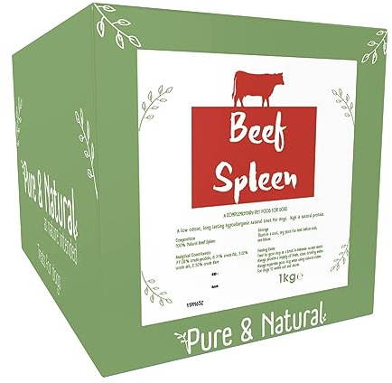 Pure & Natural Beef Spleen - Hypoallergenic Dog Treats with Vitamins, Minerals, High Protein, Natural Dog Chews Long Lasting - 1kg Bulk Box
