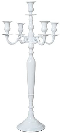 CHANDELIER BLANC - Chandelier Bougeoir Blanc 80cm de haut, Décoration de Table style ancien, Facile à Monter, Largeur pied 21cm - Passion Décor