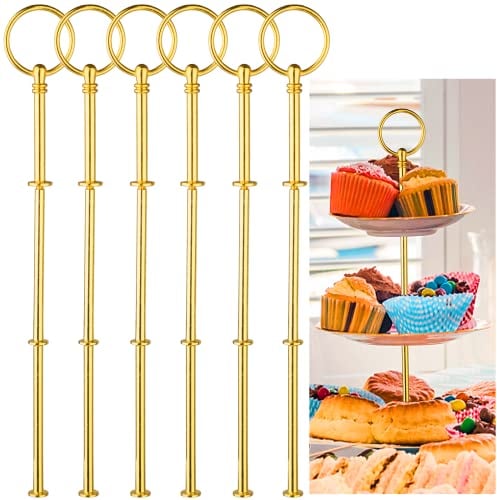 Itoyx 6 Pack Etageren Stangen Set Etagere 3 Etagen Vintage Metallstange Gold Stäbe Bausatz Stange für Hochzeitstorte Tortenständer