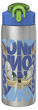 Zak Designs Sonic the Hedgehog Water Bottle for Travel and At Home, 19 oz Vacuum Insulated Stainless Steel with Locking Spout Cover, Built-In Carrying Loop, Leak-Proof Design (Sonic)
