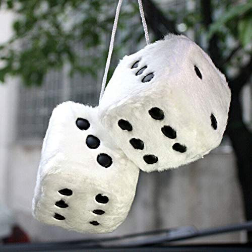 KIMISS Fuzzy Dice Vintage, Auto-Anhänger Zum Aufhängen, Plüschwürfel, Craps, Automobile, Rückspiegel, Zum Aufhängen (Weiss)