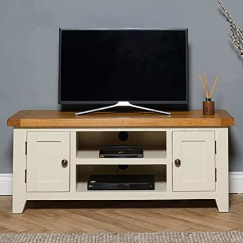 Elm home and garden Oak Painted Cream Off White 2 Door Wide Screen Tv Video Unit Fully Assembled 50 cm high x 120 cm Wide x 37 cm Deep