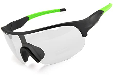 SAWUTPV Fahrradbrille Selbsttönend Winddicht UV400 Schutz Polarisierte Fahrrad Sportbrille Photochromatisch Sonnenbrille für Herren Damen (Schwarzgrün)