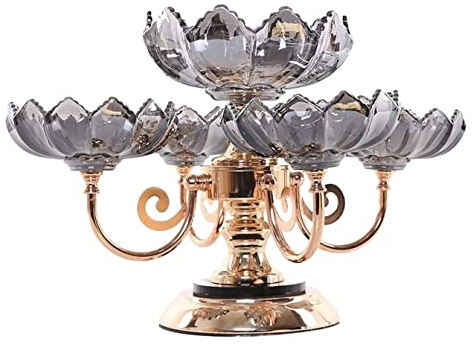 VONGAZ Corbeille a Fruit Coupe de fruit Cristal Verre Bol De Fruits Chinois Rétro Multi-couche Stockage Assiette De Fruits Maison Salon Base En Métal Panier A Fruits Porte Fruits