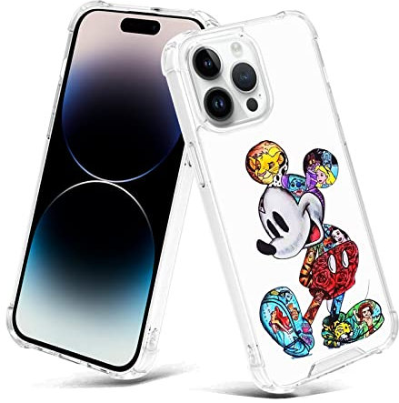 cuwana Clear Case for iPhone 14 Pro Max 6.7 Inch M Colorful Cartoon Print Crystal Slim Soft Bumper Anti-Scratch Four Corners Shockproof Protection Hard Back Cover