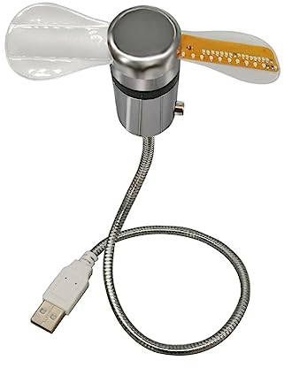 Fenteer Ventilatore a collo di cigno, ventilatore di raffreddamento flessibile, portatile USB con indicatore di orologio, ventilatore LED per orologio con temperatura per estate,
