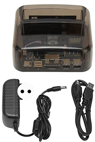 Vikye Station d'accueil pour Disque Dur Externe USB 3.0 vers SATA IDE Double Baie pour 2,5 Pouces 3,5 Pouces, Prise en Charge de la Station d'accueil HDD 20 to 6 Gbps avec Interface SATA (Prise UE)
