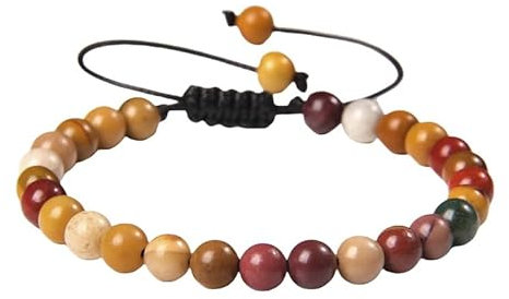 YONGHONGKEJI Bergkristall Armband 8 Mm Natürlicher Mookait-Stein Personalisierbar Handgewebtes Armband Verstellbare Geflochtene Seil-Armreifen Perlenarmband Chakra-Yoga-Schmuck Geschenk Für Frauen