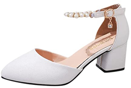 Hohe Schuhe Damen mit Absatz Pumps Weiß Mary Janes Absatzschuhe Riemchen Weite H Trachtenschuhe High Heels Elegant Festliche Dirndl Zum Kleid 2023 Slingback Trachten