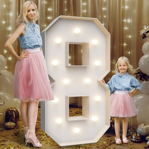 Teebloom 4FT Marquee Light Up Numbers 8,Party Decoration Large Marquee Light Up Letters with Weighted Water Bag,Pre-cut Foam Board Set Can Be Used for Birthdays,Weddings,Baby Anniversaries