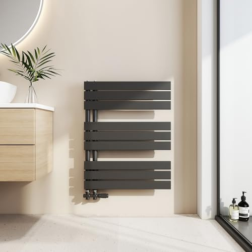 EMKE Badheizkörper Flach 762x600 mm, Handtuchheizkörper mit Seitenanschluss, Effizienter Handtuchwärmer Handtuchtrockner Heizkörper für Bad, Schwarz, 479W