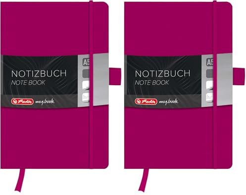 Herlitz 11369071 Notizbuch my.book Classic A5, 96 Blatt, kariert, berry (Packung mit 2)