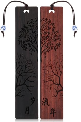 Amaxiu Holz Lesezeichen für Buchliebhaber,2 Stück Handgefertigte Vintage-Lesezeichen aus Holz Natürliche Schnitzerei Bookmark mit einzigartigem Baum