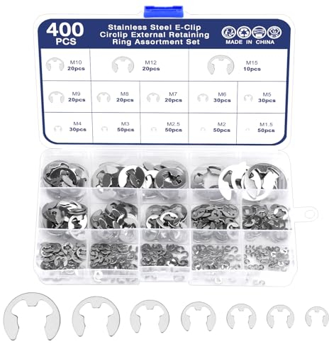 Habwea 400 Piezas Anillo de Retención Externo,Circlips E-Clips Arandelas de Seguridad E-Clips de Acero para Resortes, Anillos Sujetar Poleas de Engranajes de Rodamientos, 13 Tamaños
