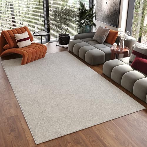 TAPISO Noyan Teppich Kurzflor Antirutsch Creme Einfarbig Waschbar Modern rutschfest Waschmaschinenfest Wohnzimmer Schlafzimmer ÖKOTEX 160 x 220 cm