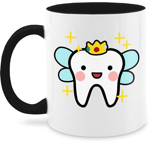 Tasse Tassen 325ml - Karneval & Fasching - Zahnfee mit Krone I Zahnarzt I Zahn Fee Geschenk Zahnarzthelferin I Zahnmedizin Geschenkidee Zahnmedizinische Fachangestellte - 325 ml - Schwarz