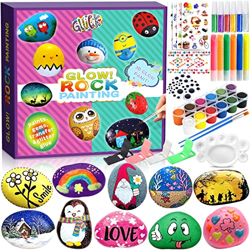 VIPNAJI Kit de Peinture sur Pierre pour Enfants, Kits de Loisirs Créatifs Enfants, 12 Galets a Peindre Décorer ,Cadeau Créatif pour Convient Aux Garçons et Filles de 3-12