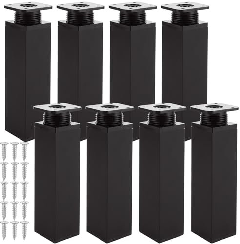 ZOFUN 8er Set Möbelfüße verstellbar eckig, 40x40x150mm Möbelfuß Höhenverstellbar Füße, Aluminium Schrankfüße Möbelfüße Schwarz mit Schrauben und Platte, Eckig Möbelfüsse für Sofas, Schränke, Tische