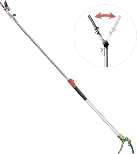 GARTOL Astschere, Teleskop-Schneidgiraffe, 1.1-1.6 M Länge, teleskopisch, leicht und stark, Obstpflücker mit drehbarem Klingenkopf, Stahlklinge, Aluminiumstiel, ausziehbarer Griff(Silber)