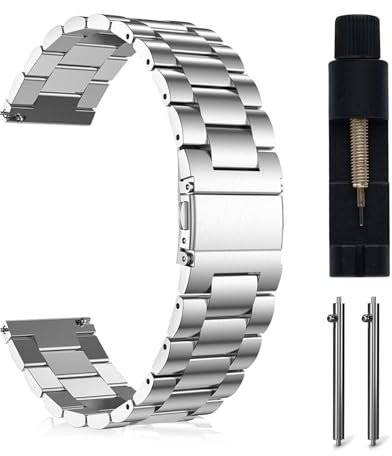 MaEiol 18mm Cinturino in Metallo per Huawei Watch 5/GT 5 Pro 42mm / Huawei Watch GT 5/GT 4 41mm / Garmin Venu 3S 41mm /Forerunner 265S, Cinturino Acciaio Inossidabile Ricambio per Donna Uomo - Argento