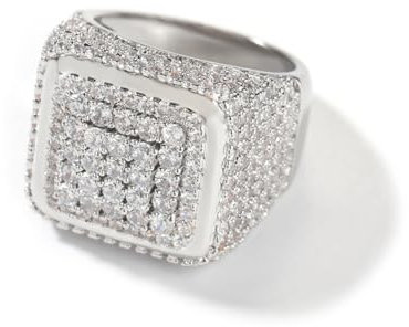 ZqlDDayUP Mens Big Diamond Rings 18k Gold Plated Iced Out Lab Simulated Diamond Micro Pave CZ Pinky Ring Luxury Full Diamond Square Ring Hip Hop Schmuck für Männer Frauen