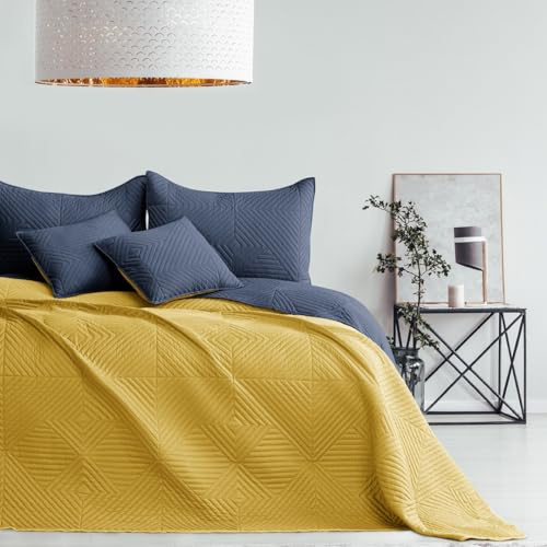 texpot Bettüberwürf 170 x 270 cm anthrazit-honiggelb Tagesdecke zweiseitig Ultrasonic Steppung