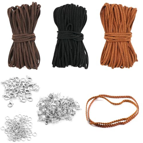 3 Piezas Cuerda de Cuero,10M*3mm Cordones de Cuero Trenzado Collar,Suave y Ponible Cuerda Cuero Cordón Plana,Cordón Colgante para Pulseras,Joyería y Manualidades (Negro + Marrón Oscuro + Marrón Medio)