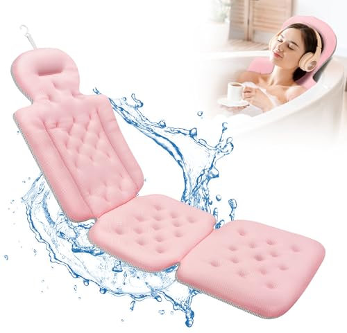 Coussin de bain pour tout le corps, épais avec sac à linge, coussin de luxe pour baignoire, appui-tête, cou, épaules, confort, détente, accessoire de spa (rose)