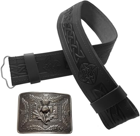 STITCHIFY Cintura tradizionale scozzese in pelle kilt e fibbia a cardo antico