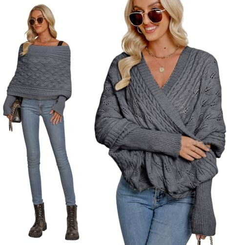 Asudaro Strickschal Mit Ärmeln Damen Winter Pulloverschal Wickelpullover Gestrickter Multifunktionaler Zopfmusterschal Mode Poncho Schal Cape Schal Stola Einfarbig Wrap Scarf