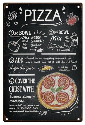 DOODLREAM Blechschild Schritte zur Pizzaherstellung Vintage Wanddeko Retro Kunst Poster für Home Küche Restaurant Bäckerei Wanddeko 20 x 30cm