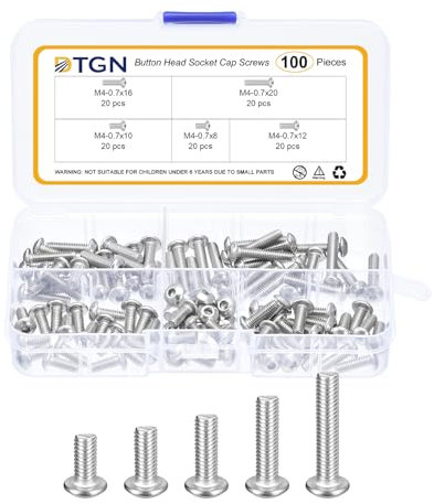DTGN 100Pcs M4-0.7x8/10/12/16/20mm Button Head Socket Cap Screws - 304 Stainless Steel Bolt Nut Set Washer Assortment Kit - Good for Road Bicycle, Mountain Bike, Auto