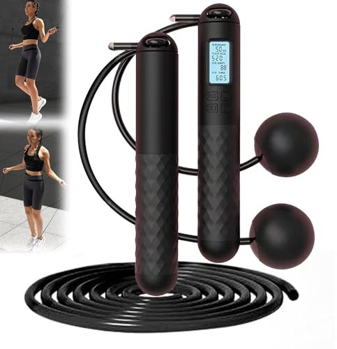 Wireless Skipping Rope with Counter,Ropeless Skipping Rope,Cordless Skipping Ropes for Adults,Weighted Skipping Ropes without Rope for Home Workout,2 In 1 Jump Rope with Adjustable Length (Black)
