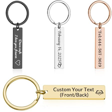 AAQ Personalised Number Plate Keyring Custom Double-sided Rectangle Keychain Personalised Engraved Name Keychain Gift for Men Women