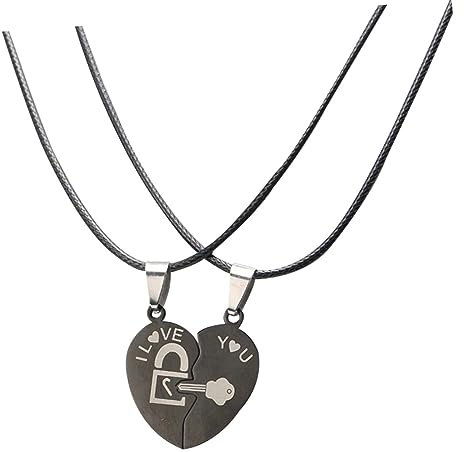 VALICLUD 2pc Lock Puzzle Pendant Couples Necklace Set for Women Girls Stainless Steel Love Jewelry Charm Pendant