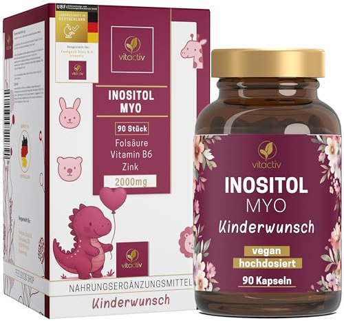 VITACTIV Inositol Myo 2000 mg mit Folsäure und Zink, vegan, 90 Kapseln | Hochdosiert mit 2000 mg Myo-Inositol je Tagesportion, dazu Folsäure und Zink, plus Vitamin B6, je 100 % des Referenzwertes