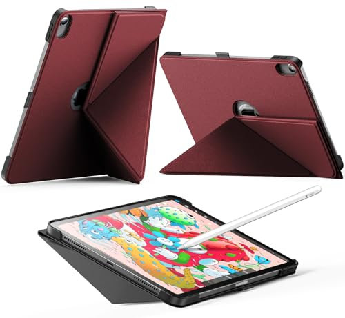 INFILAND Book Cover Hülle für iPad Air 11 Zoll 2024 Hülle M2, iPad Air 7/6/5/4, 2022/2020 10,9 Zoll, Faltbarer Ständer mit Quer- und Hochformat, Auto Schlaf/Aufwach Schutzhülle (Rot)