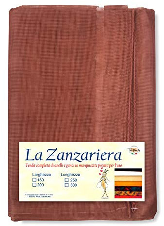 Tex family Tenda Zanzariera Marrone Unito - Rete Marquisette Fitta 100% Poliestere - Occhielli Acciaio, Pronta all'Uso, Made in Italy - Cm. 300 x 250