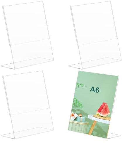 gvivej Acryl A6 Tischaufsteller, 4 Stück Aufsteller A6, Transparent Aufsteller, Acryl Tischaufsteller Schräg, Transparent Aufsteller, Preisschilder für Poster für Büro, Restaurant, Geschäft